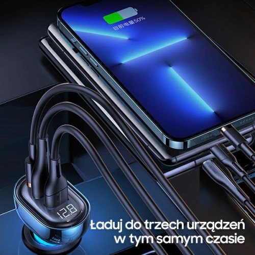 Kup Ładowarka samochodowa USAMS 1xUSB-C 2xUSB-A 125W Fast Charge transparent black CC158CC01 - USA486BLK - {ean13} - Sklep Home Screen