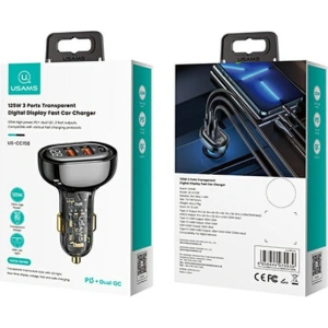 Kup Ładowarka samochodowa USAMS 1xUSB-C 2xUSB-A 125W Fast Charge transparent black CC158CC01 - USA486BLK - {ean13} - Sklep Home Screen
