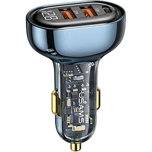 Kup Încărcător auto USAMS 1xUSB-C 2xUSB-A 125W Încărcare rapidă transparent albastru CC158CC02 - USA487BLU - {ean13} - Sklep Home Screen