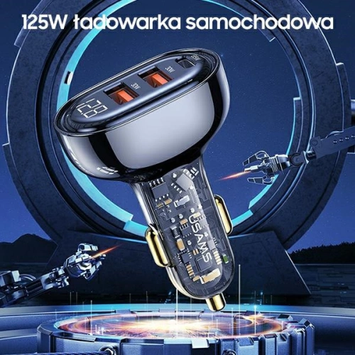Kup Auto nabíječka USAMS 1xUSB-C 2xUSB-A 125W Rychlé nabíjení transparentní modrá CC158CC02 - USA487BLU - {ean13} - Sklep Home Screen