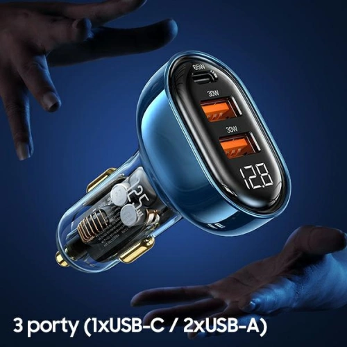 Kup Ładowarka samochodowa USAMS 1xUSB-C 2xUSB-A 125W Fast Charge transparent blue CC158CC02 - USA487BLU - {ean13} - Sklep Home Screen