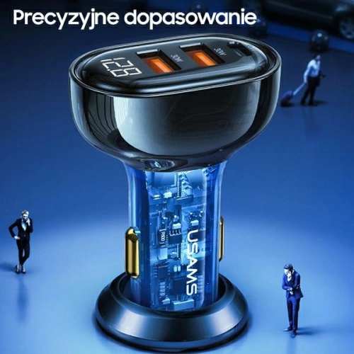 Kup Ładowarka samochodowa USAMS 1xUSB-C 2xUSB-A 125W Fast Charge transparent blue CC158CC02 - USA487BLU - {ean13} - Sklep Home Screen