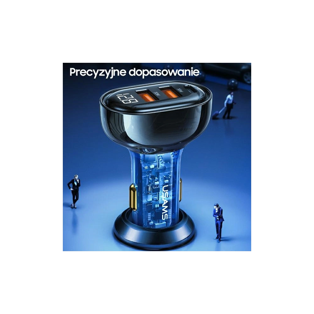 Ładowarka samochodowa USAMS 1xUSB-C 2xUSB-A 125W Fast Charge transparent blue CC158CC02