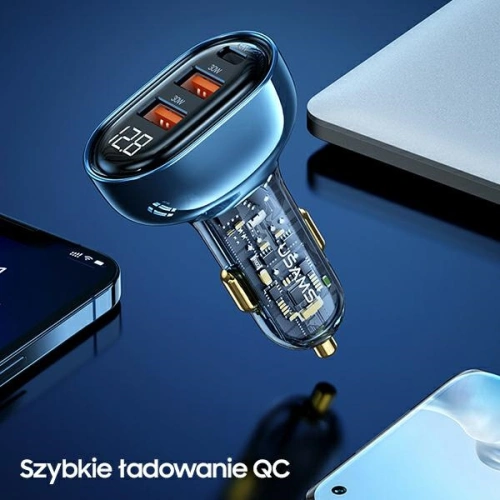 Kup Ładowarka samochodowa USAMS 1xUSB-C 2xUSB-A 125W Fast Charge transparent blue CC158CC02 - USA487BLU - {ean13} - Sklep Home Screen