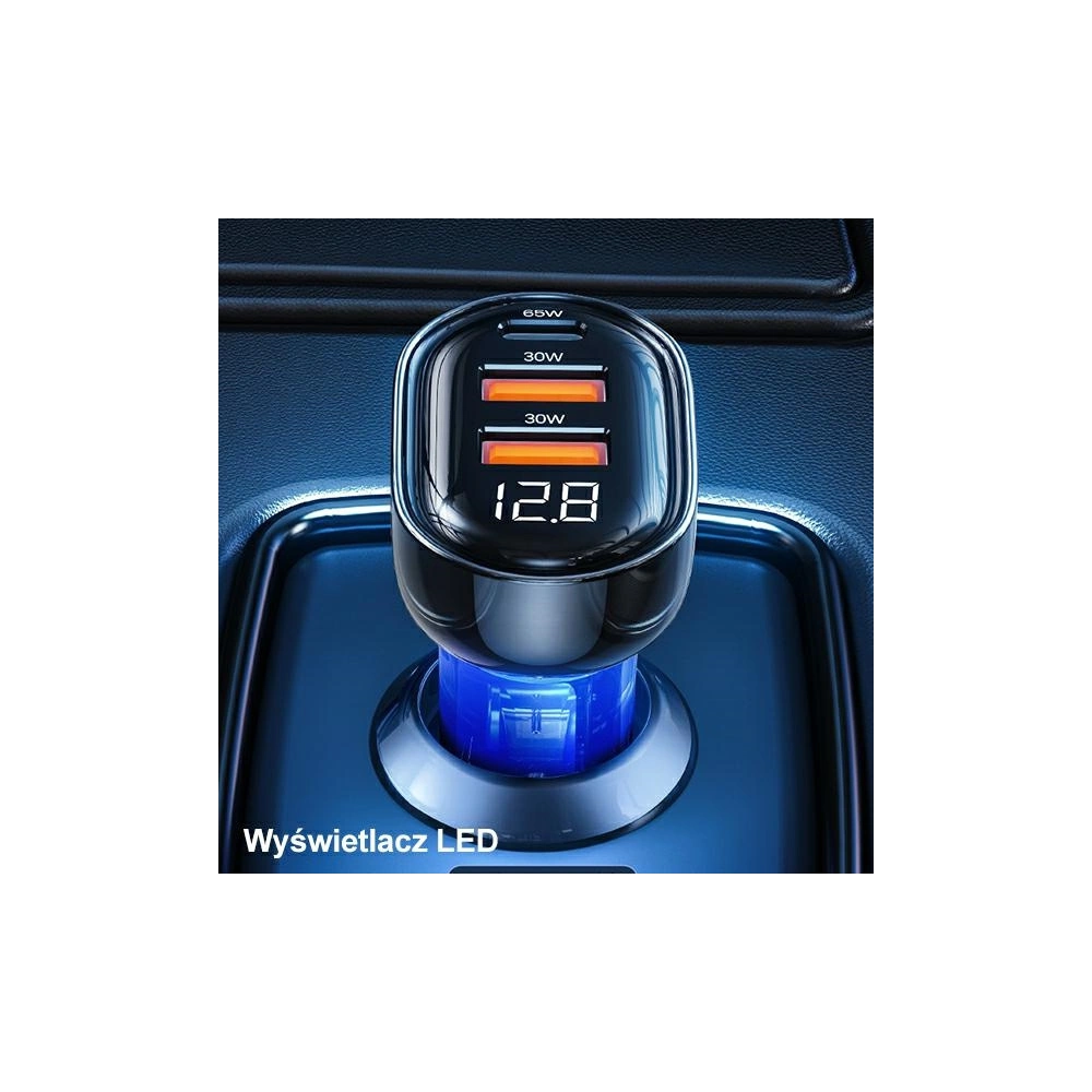 Ładowarka samochodowa USAMS 1xUSB-C 2xUSB-A 125W Fast Charge transparent blue CC158CC02