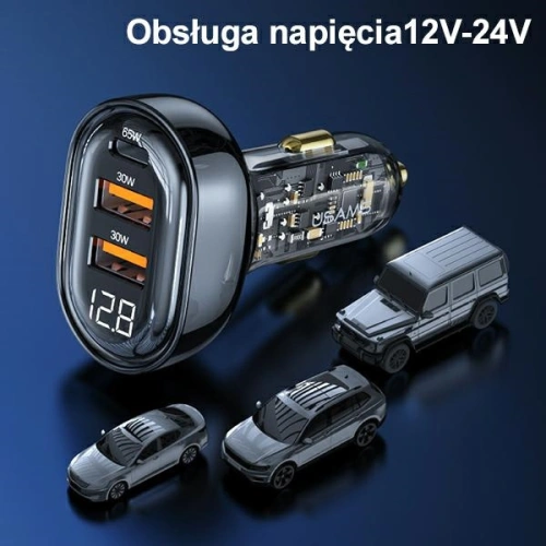 Kup Ładowarka samochodowa USAMS 1xUSB-C 2xUSB-A 125W Fast Charge transparent blue CC158CC02 - USA487BLU - {ean13} - Sklep Home Screen