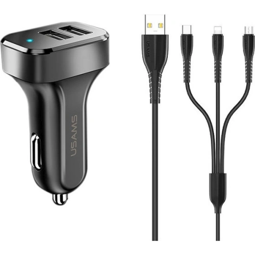 Kup Autonabíječka USAMS C13 2xUSB 2,1A 3w1 (microUSB/USB-C/lightning) černá/black NTU35YTSC13TZ - USA494BLK - {ean13} - Sklep Home Screen