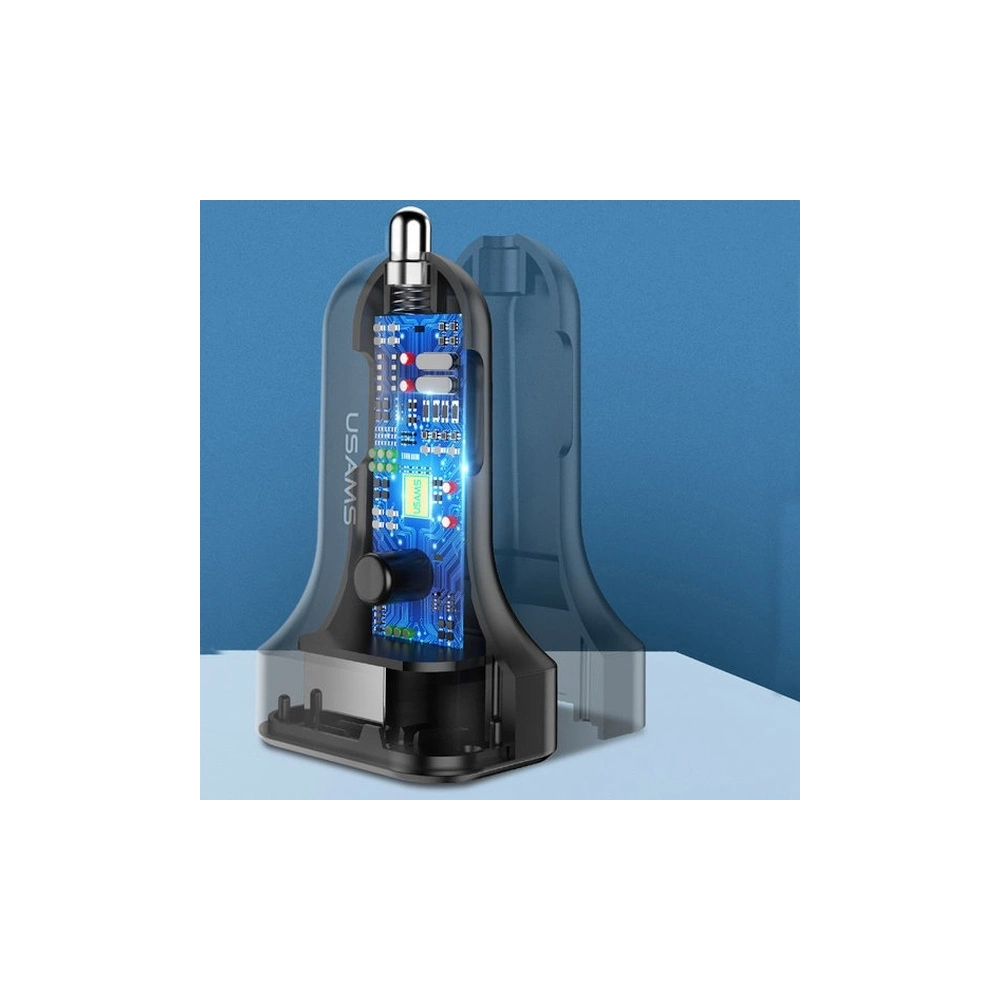 Ładowarka samochodowa USAMS C13 2xUSB 2,1A 3w1 (microUSB/USB-C/lightning) czarny/black NTU35YTSC13TZ