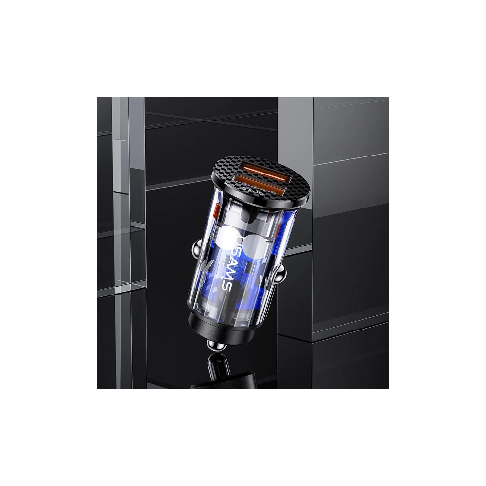 Ładowarka samochodowa USAMS C23 2xUSB 36W Fast Charge transparent blue CC122CC02
