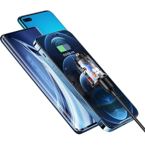 Kup Încărcător auto USAMS C23 2xUSB 36W Încărcare rapidă transparent albastru CC122CC02 - USA499BLU - {ean13} - Sklep Home Screen
