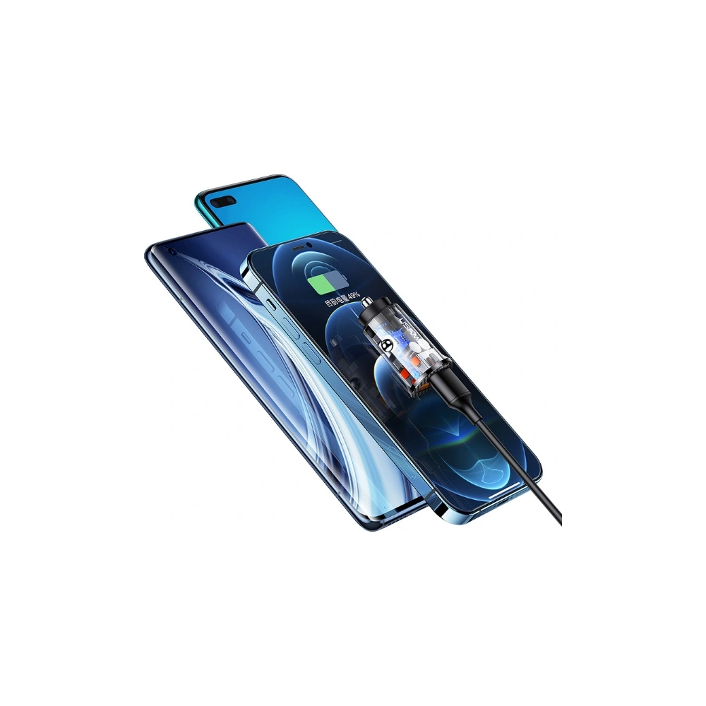 Ładowarka samochodowa USAMS C23 2xUSB 36W Fast Charge transparent blue CC122CC02