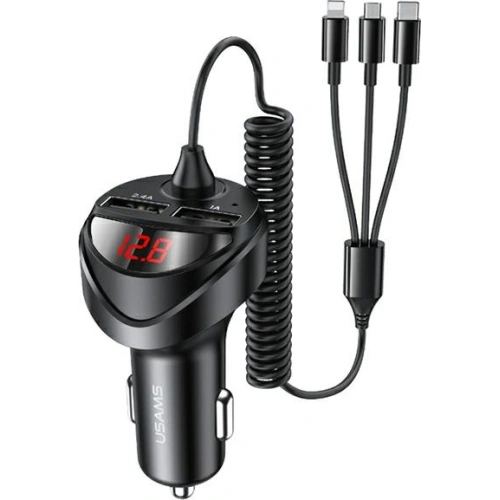 Kup Încărcător auto USAMS C22 2xUSB + cabluri 3 în 1 (lightning + microUSB + USB-C) negru/black CC119TC01 - USA503BLK - {ean13} - Sklep Home Screen