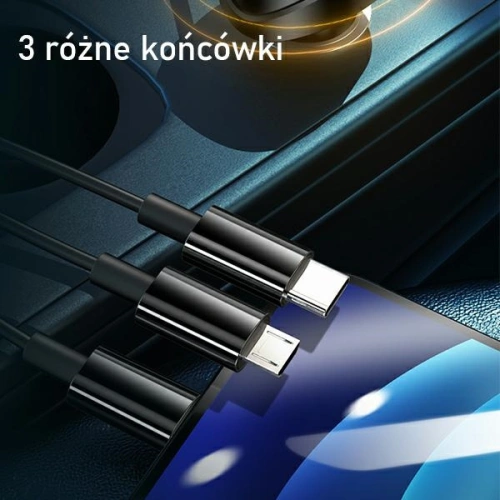 Kup Încărcător auto USAMS C22 2xUSB + cabluri 3 în 1 (lightning + microUSB + USB-C) negru/black CC119TC01 - USA503BLK - {ean13} - Sklep Home Screen