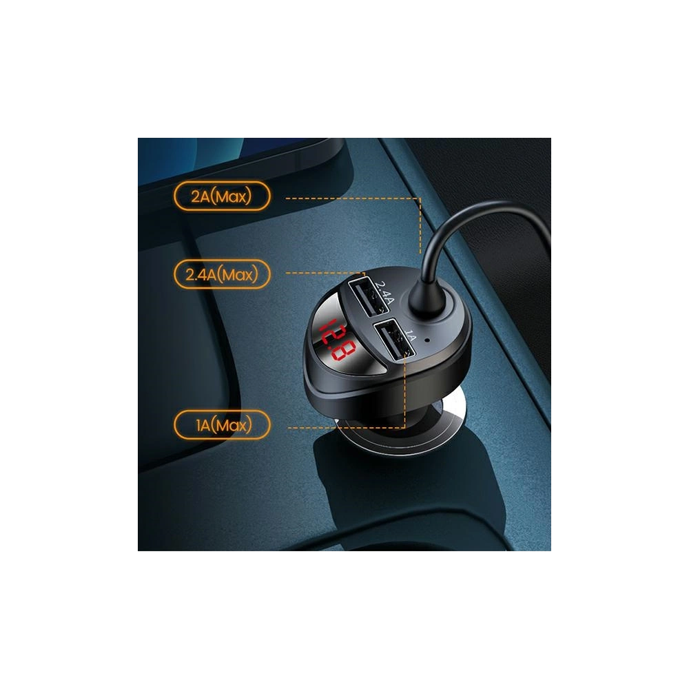 Ładowarka samochodowa USAMS C22 2xUSB+ kable 3w1 (lightning+microUSB+USB-C) czarny/black CC119TC01