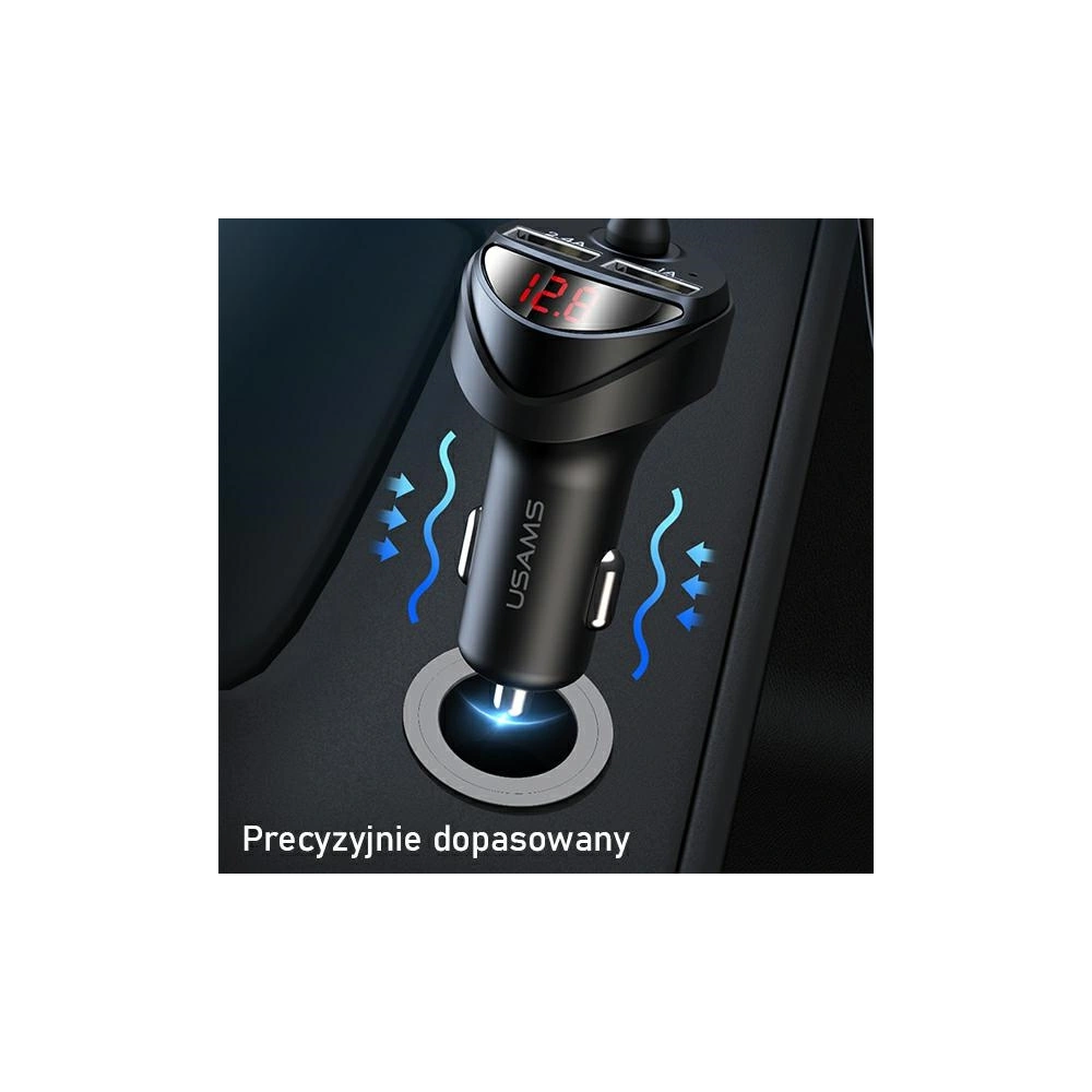 Ładowarka samochodowa USAMS C22 2xUSB+ kable 3w1 (lightning+microUSB+USB-C) czarny/black CC119TC01