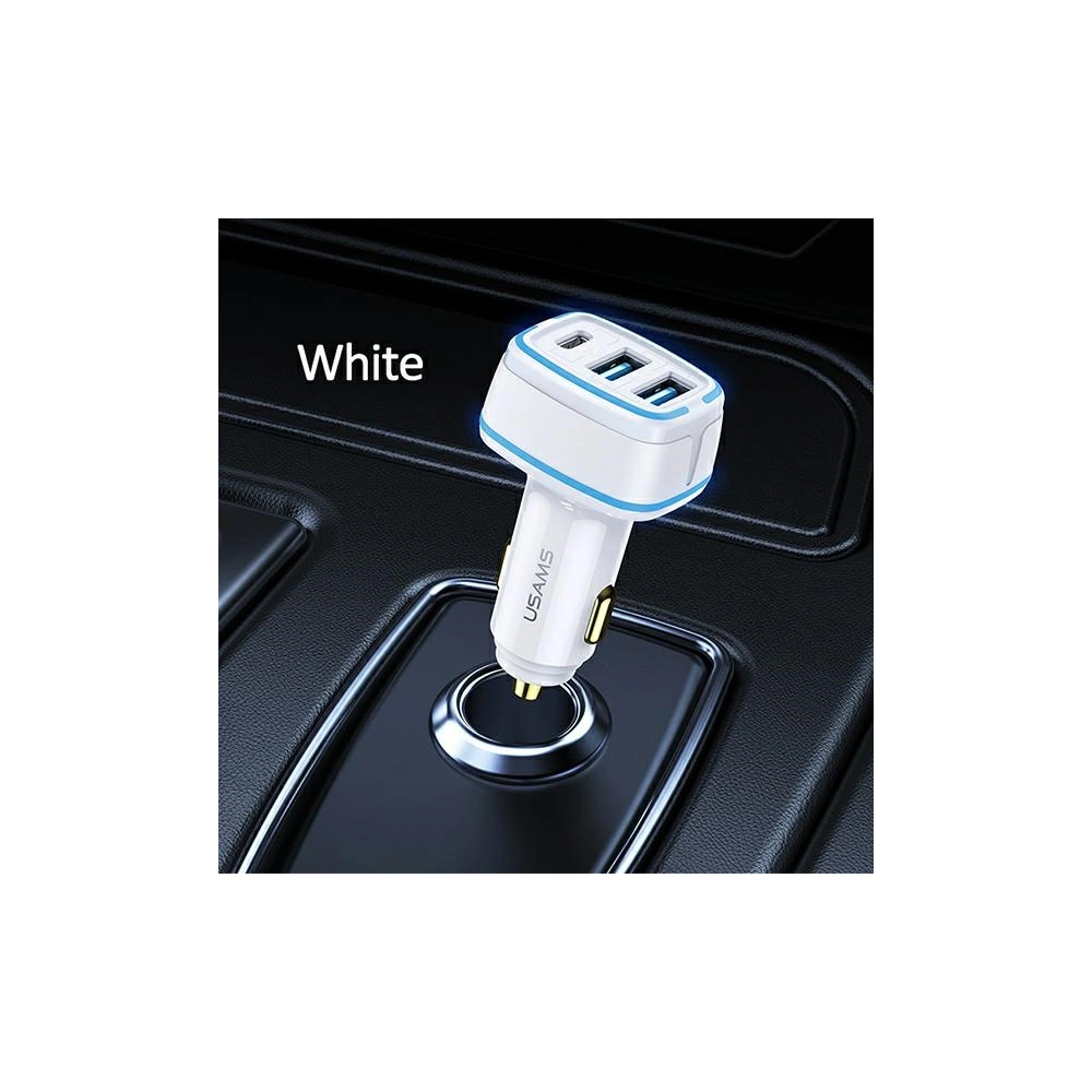 Ładowarka samochodowa USAMS C24 2xUSB+1xUSB-C 80W Fast Charge biały/white CC126TC02