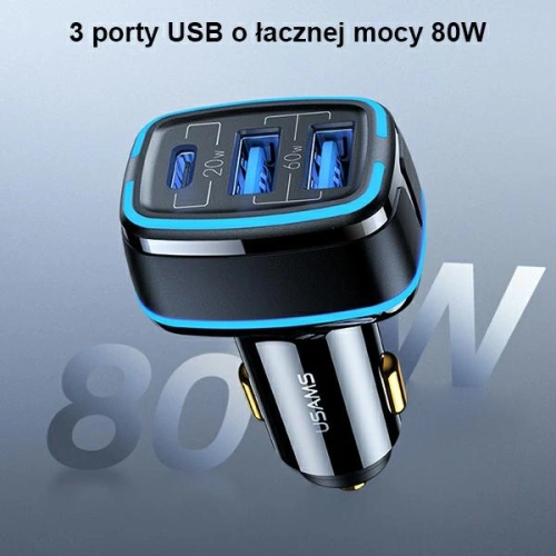 Kup Încărcător auto USAMS C24 2xUSB + 1xUSB-C 80W Încărcare rapidă alb/white CC126TC02 - USA504WHT - {ean13} - Sklep Home Screen