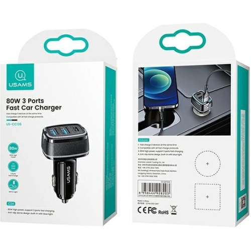 Kup Încărcător auto USAMS C24 2xUSB + 1xUSB-C 80W Încărcare rapidă alb/white CC126TC02 - USA504WHT - {ean13} - Sklep Home Screen