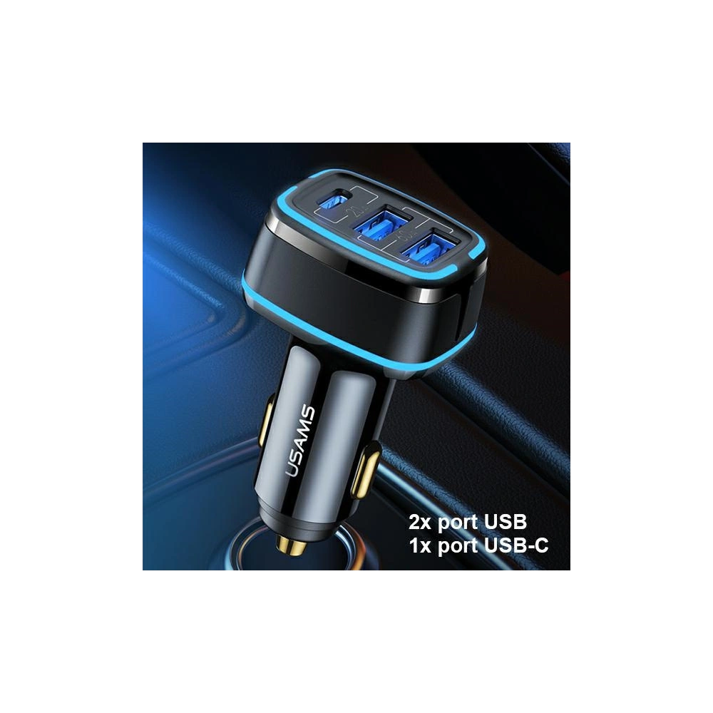 Ładowarka samochodowa USAMS C24 2xUSB+1xUSB-C 80W Fast Charge czarny/black CC126TC01