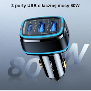 Ładowarka samochodowa USAMS C24 2xUSB+1xUSB-C 80W Fast Charge czarny/black CC126TC01