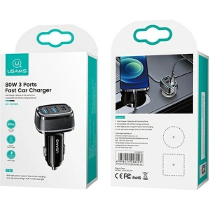 Ładowarka samochodowa USAMS C24 2xUSB+1xUSB-C 80W Fast Charge czarny/black CC126TC01