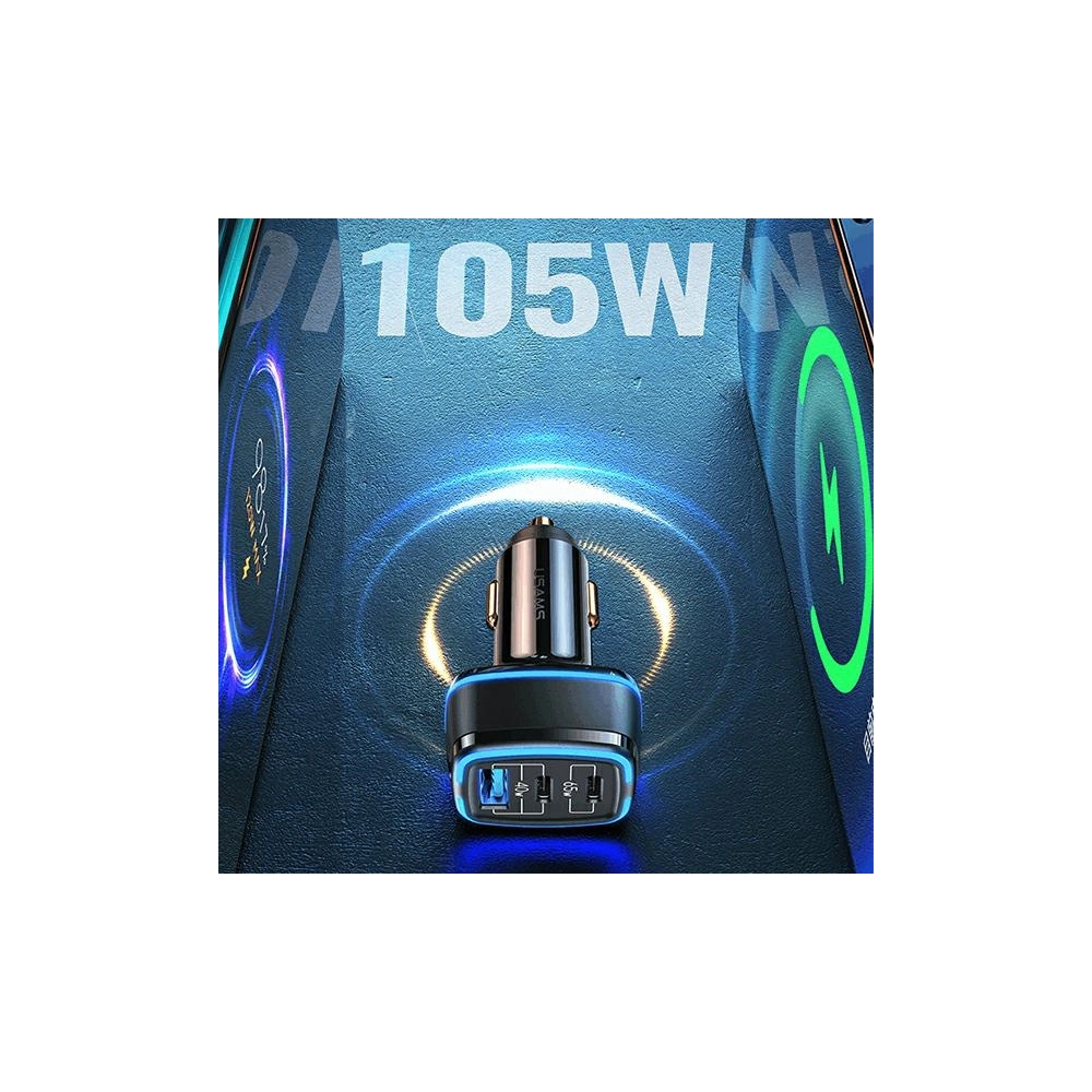 Ładowarka samochodowa USAMS C24 2xUSB-C+1xUSB 105W Fast Charge czarny/black CC141TC01