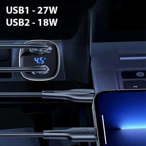 Kup Încărcător auto USAMS C29 45W 2xUSB-A Încărcare rapidă auriu deschis/aurie deschisă CC154CC01 - USA509GLD - {ean13} - Sklep Home Screen