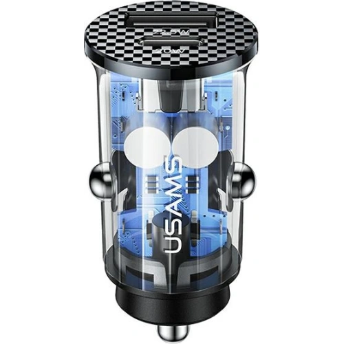 Kup Auto nabíječka USAMS C25 USB+USB-C 42.5W Rychlé nabíjení transparentní černá/black CC127CC01 - USA513BLK - {ean13} - Sklep Home Screen