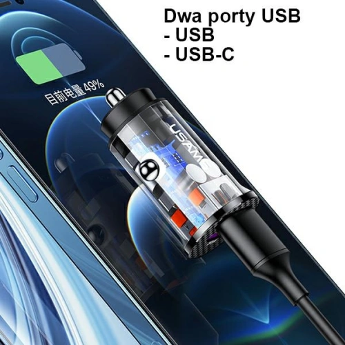 Kup Încărcător auto USAMS C25 USB+USB-C 42.5W Încărcare rapidă transparent albastru/blue CC127CC02 - USA514BLU - {ean13} - Sklep Home Screen