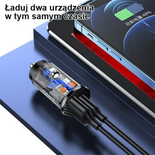 Kup Încărcător auto USAMS C25 USB+USB-C 42.5W Încărcare rapidă transparent albastru/blue CC127CC02 - USA514BLU - {ean13} - Sklep Home Screen
