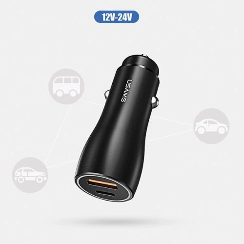 Kup Auto nabíječka USAMS C6 USB+USB-C 18W 5V-3A QC3.0 Qualcom+PD 5,4A rychlé nabíjení černá/black CC53GC01 - USA515BLK - {ean13} - Sklep Home Screen