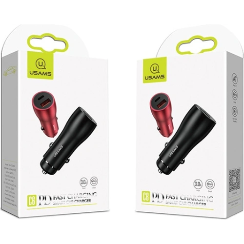 Kup Auto nabíječka USAMS C6 USB+USB-C 18W 5V-3A QC3.0 Qualcom+PD 5,4A rychlé nabíjení černá/black CC53GC01 - USA515BLK - {ean13} - Sklep Home Screen