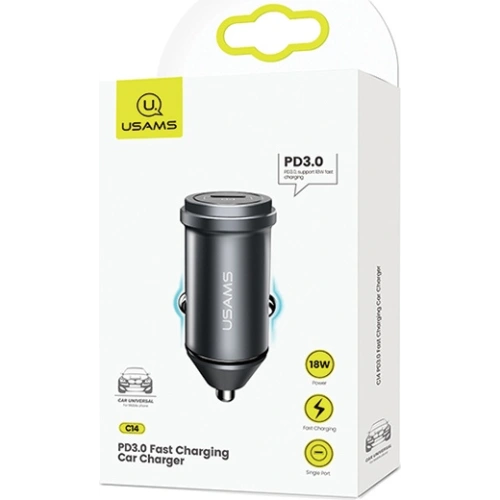 Kup Automobilová nabíječka USAMS C14 USB-C 18W 5V-3A PD3.0 Rychlé nabíjení šedá/grey CC95GC02 - USA517GRY - {ean13} - Sklep Home Screen