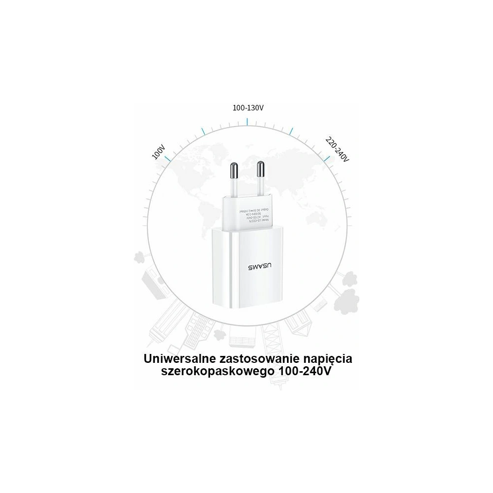 Ładowarka sieciowa USAMS T18 1xUSB 2,1A biały/white Fast Charging CC075TC01