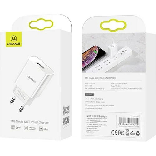 Kup Încărcător de rețea USAMS T18 1xUSB 2,1A alb/white Încărcare rapidă CC075TC01 - USA520WHT - {ean13} - Sklep Home Screen