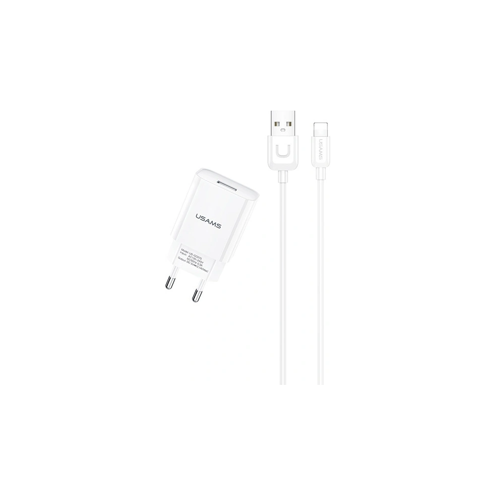 Ładowarka sieciowa USAMS T21 1xUSB lightning biały/white 2,1A Fast Charging T21OCLN01