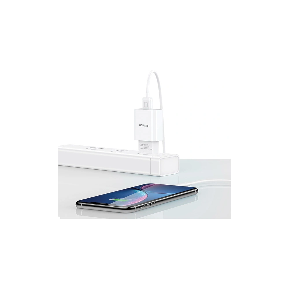 Ładowarka sieciowa USAMS T21 1xUSB lightning biały/white 2,1A Fast Charging T21OCLN01