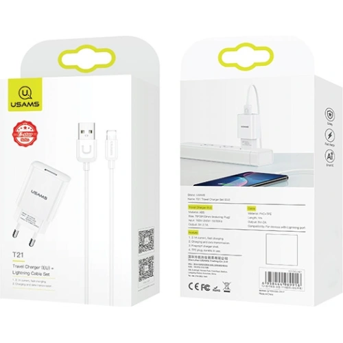 Kup Încărcător de rețea USAMS T21 1xUSB lightning alb/white 2,1A Încărcare rapidă T21OCLN01 - USA521WHT - {ean13} - Sklep Home Screen