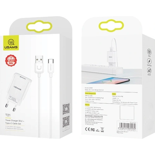 Kup USAMS T21 Netzladegerät 1xUSB USB-C weiß 2,1A Schnellladen T21OCTC01 - USA523WHT - {ean13} - Sklep Home Screen