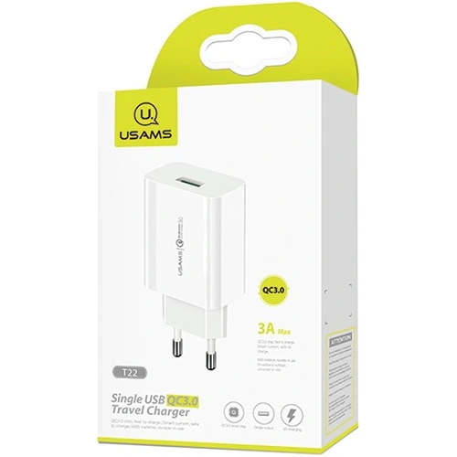 Kup USAMS T22 Netzteil 1xUSB 18W 3A QC3.0 Schnellladung weiß/white CC83TC01 - USA524WHT - {ean13} - Sklep Home Screen