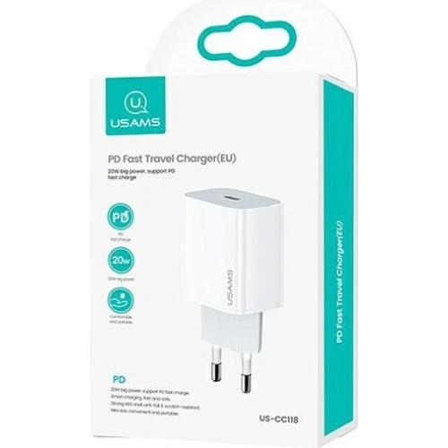 Kup USAMS T34 Netzladegerät 1xUSB-C 20W 5V-3A PD3.0 Schnellladung weiß/white CC118TC01 - USA525WHT - {ean13} - Sklep Home Screen