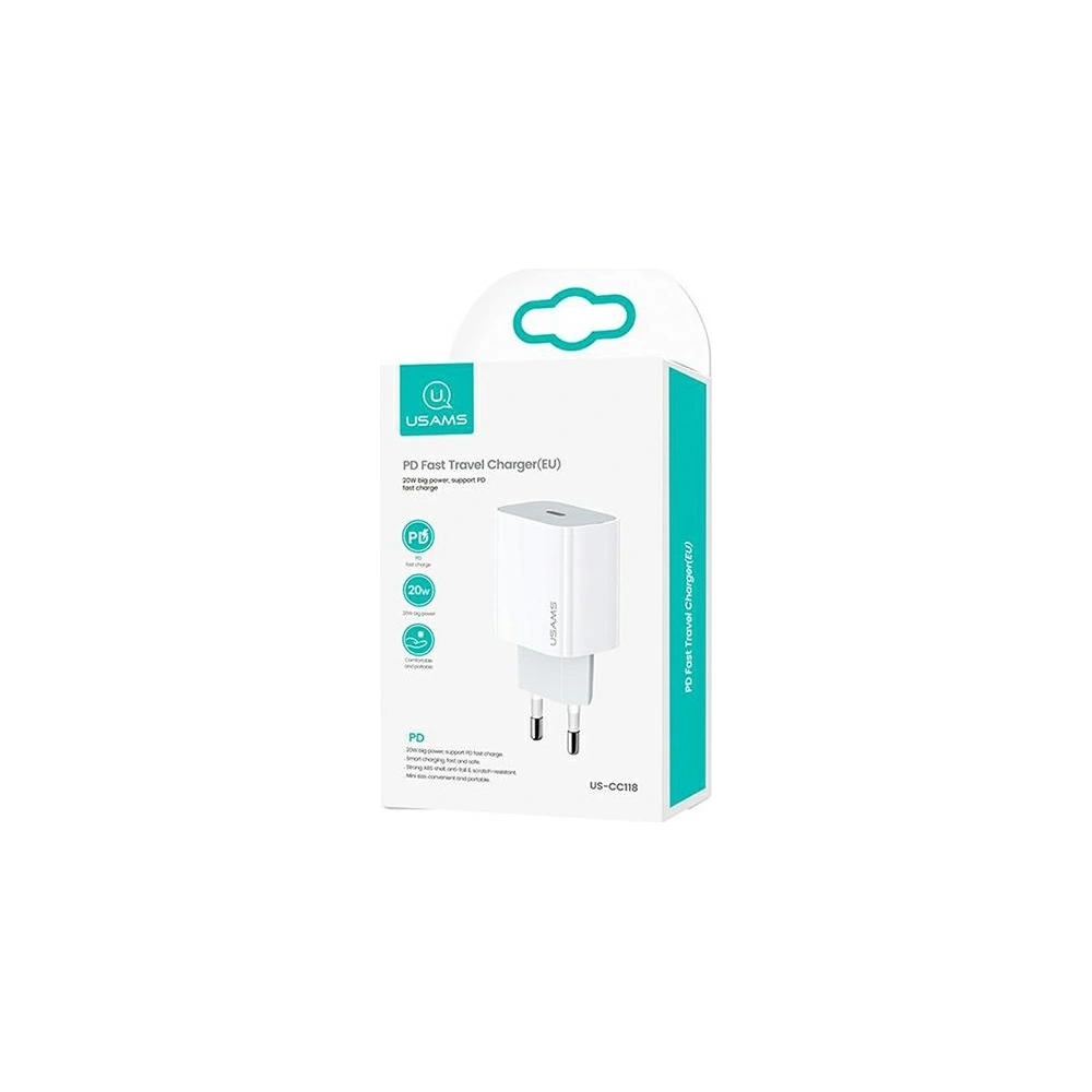 Ładowarka sieciowa USAMS T34 1xUSB-C 20W 5V-3A PD3.0 Fast Charging biały/white CC118TC01