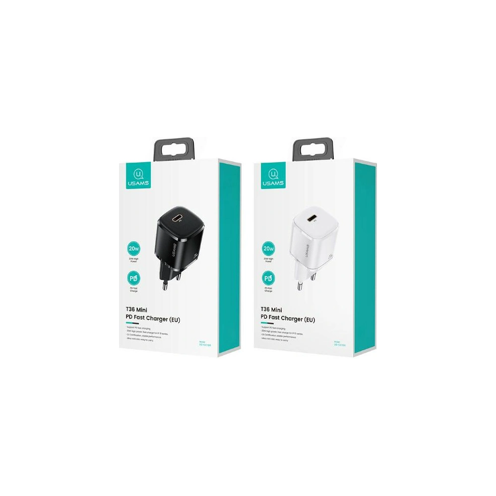 Ładowarka sieciowa USAMS T36 mini 1xUSB-C 20W PD3.0 Fast Charging czarny/black CC124TC01