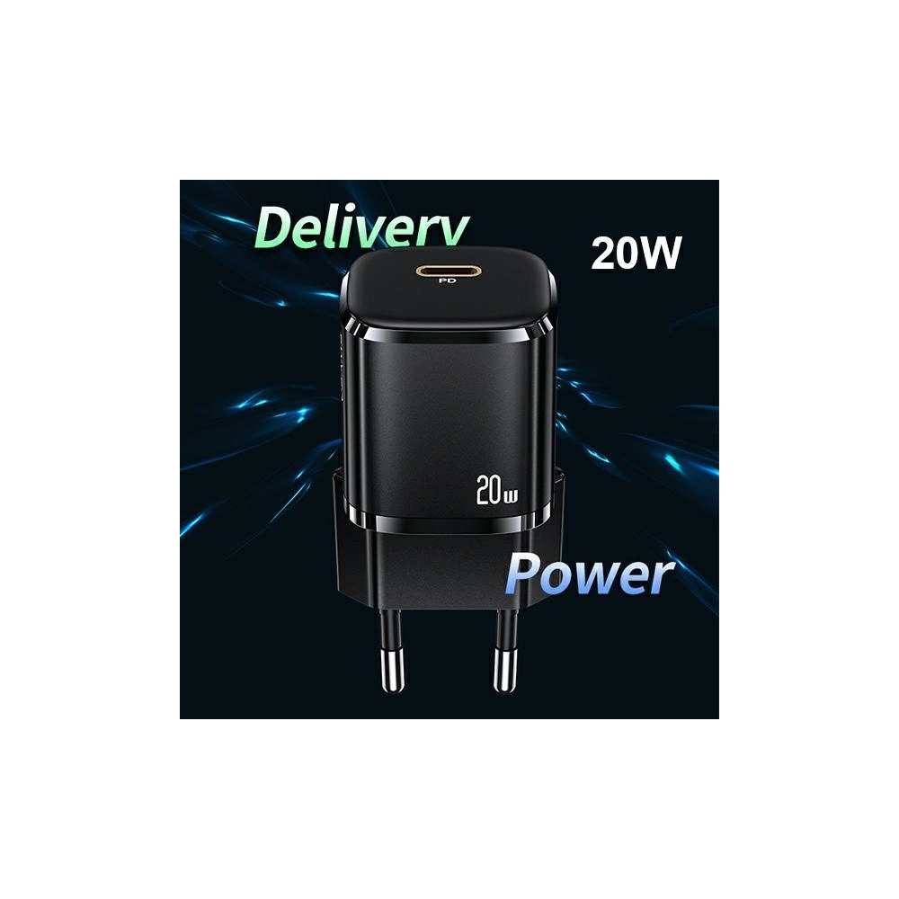 Ładowarka sieciowa USAMS T36 mini 1xUSB-C 20W + kabel USB-C-Lightning czarny/black PD3.0 Fast Charging XFKXLOGTL01