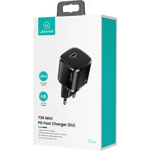 Kup USAMS T36 Mini Netzteil 1xUSB-C 20W + USB-C-Lightning Kabel schwarz/black PD3.0 Schnellladung XFKXLOGTL01 - USA529BLK - {ean13} - Sklep Home Screen