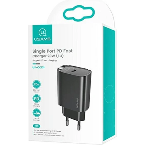 Kup USAMS T39 Netzladegerät 1xUSB-C 20W PD3.0 Schnellladung schwarz/black CC131TC01 - USA531BLK - {ean13} - Sklep Home Screen