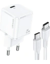 Încărcătorul de rețea USAMS T42 mini 1xUSB-C 25W Super SI PD3.0 Încărcare Rapidă + cablu U43 USB-C/USB-C alb/white YJXLOGTC02