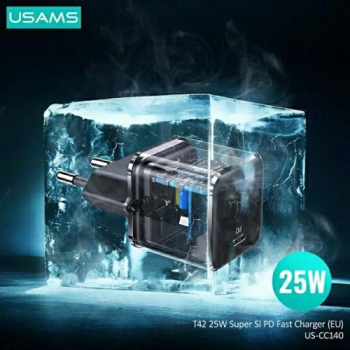 Kup USAMS T42 Mini Netzladegerät 1xUSB-C 25W Super SI PD3.0 Schnellladung + U43 USB-C/USB-C Kabel schwarz YJXLOGTC01 - USA535BLK - {ean13} - Sklep Home Screen