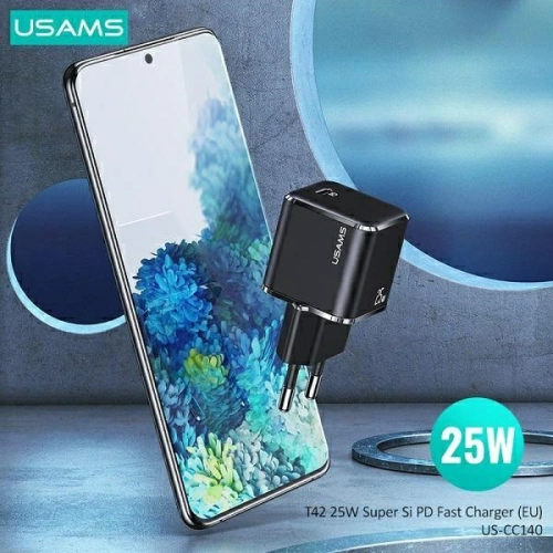 Kup Încărcător de rețea USAMS T42 mini 1xUSB-C 25W Super SI PD3.0 Încărcare rapidă + cablu U43 USB-C/USB-C negru/black YJXLOGTC01 - USA535BLK - {ean13} - Sklep Home Screen