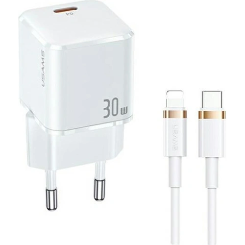 Kup USAMS T45 Netzladegerät 1xUSB-C 30W PD3.0 +QC3.0 Schnellladung +U63 USB-C/Lightning Kabel weiß/white UXTZH02 - USA536WHT - {ean13} - Sklep Home Screen